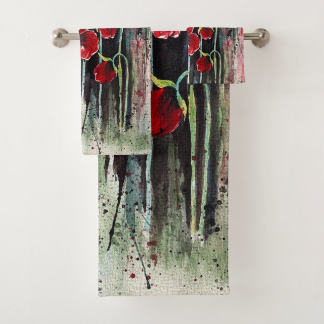 Conjunto De Toalhas Flores De Papoila Em Aquarela (Insitu)