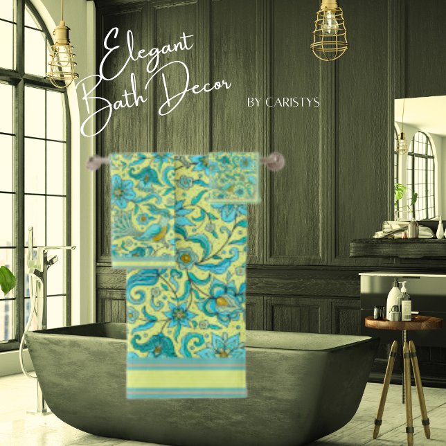 Conjunto De Toalhas Flores de Pássaros Azuis, Amarelo, Bege  (Criador carregado)