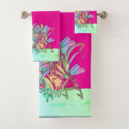 Conjunto De Toalhas Flores de Pastel Rosa Quente