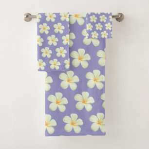 Conjunto De Toalhas Flores de Plumeria Brancas Elegantes sobre Cinza P