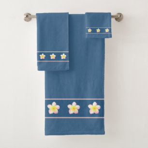 Conjunto De Toalhas Flores de Plumeria em Azul