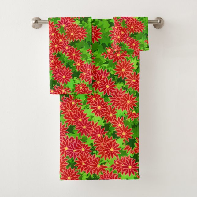 Conjunto De Toalhas Flores de Poinsettia e Folhas de Holly (Insitu)