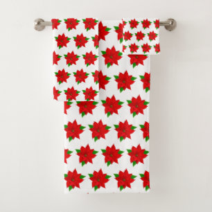 Conjunto De Toalhas Flores de Poinsettia Vermelhas em Branco