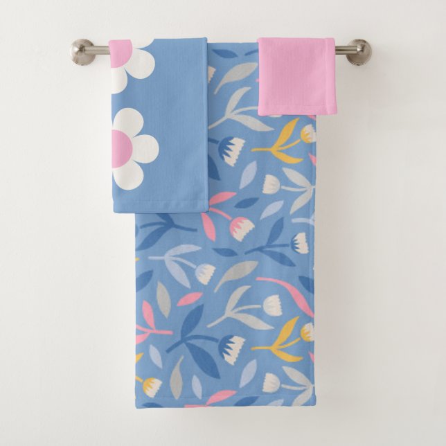 Conjunto De Toalhas Flores de primavera Azul e Rosa (Insitu)