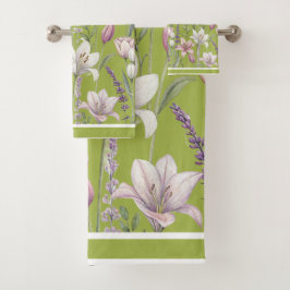 Conjunto De Toalhas Flores de Primavera com Fundo Verde de Prado