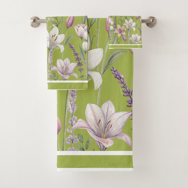Conjunto De Toalhas Flores de Primavera com Fundo Verde de Prado (Insitu)