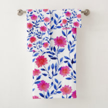 Flores de Primavera em Aquarela Rosa & Azul Floral