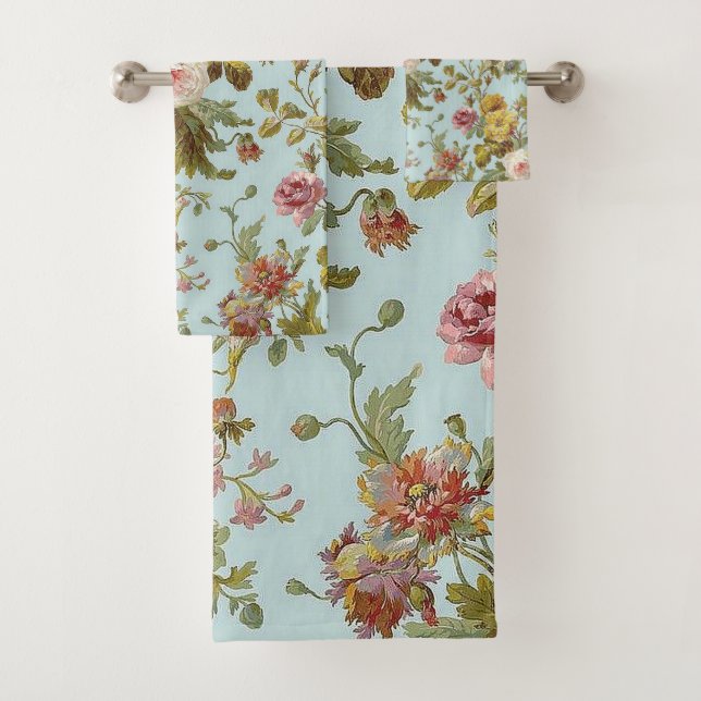 Conjunto De Toalhas Flores de Rosa da Regina Botânica Azul (Insitu)