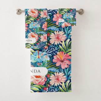 Conjunto De Toalhas Flores de Verão Padrão Floral Tropical Folhas
