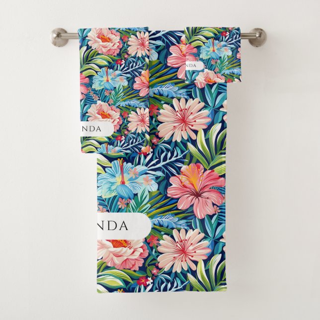 Conjunto De Toalhas Flores de Verão Padrão Floral Tropical Folhas (Insitu)