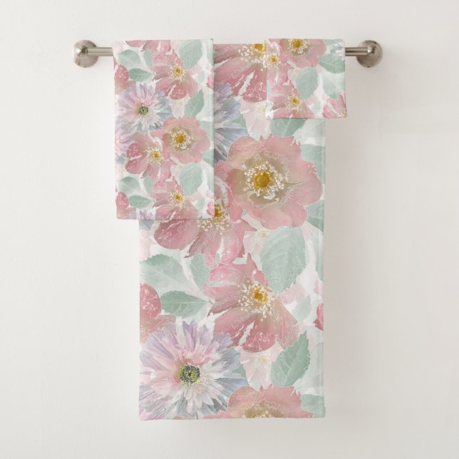 Conjunto De Toalhas Flores delicadas de aquarela. (Insitu)