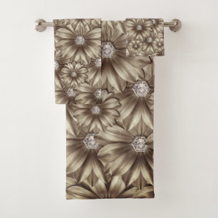 Conjunto De Toalhas Flores Diamantes Bonitas -