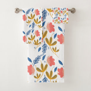 Conjunto De Toalhas Flores do Jardim de Verão Coral Azul Verdejante