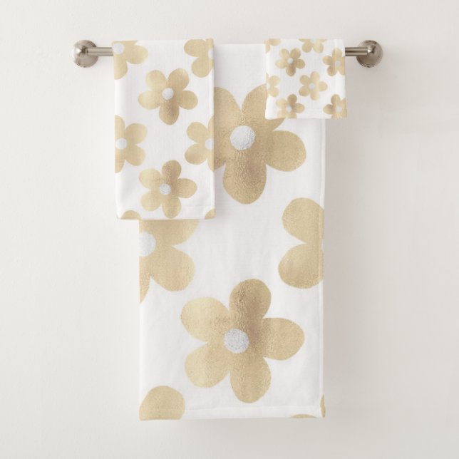 Conjunto De Toalhas Flores Douradas de margaridas brancas retrô (Insitu)