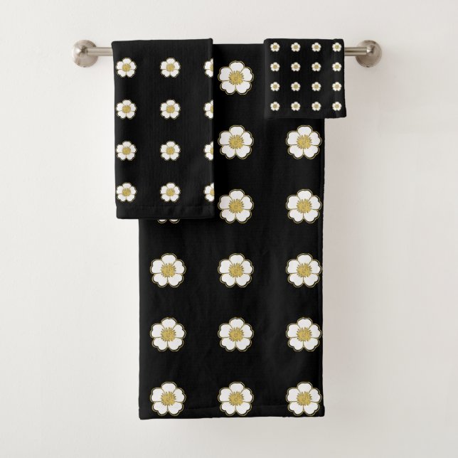 Conjunto De Toalhas Flores Douradas e brancas de borboleta pretas (Insitu)