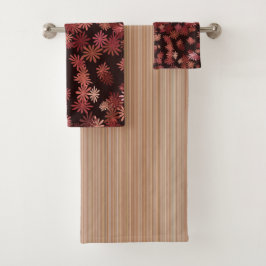 Conjunto De Toalhas Flores e faixas de pêssego