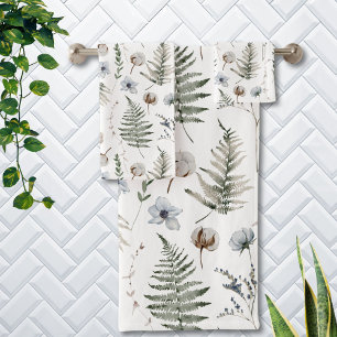 Conjunto De Toalhas Flores e Folhas de Samambaia Floresta Floral Botân