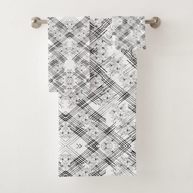 Conjunto De Toalhas Flores e tiras monocromáticas quic (Insitu)