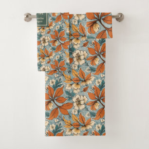 Conjunto De Toalhas Flores Elegantes de Outono Tons de Verde Salvia Fe