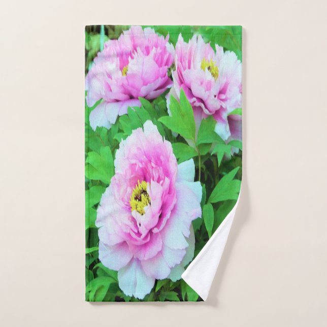 Conjunto De Toalhas Flores Elegantes de Pêonias de Árvore Rosa com Cen (Toalha de mão)