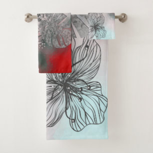 Conjunto De Toalhas Flores esboçadas com abstrato folhas gradiente p f