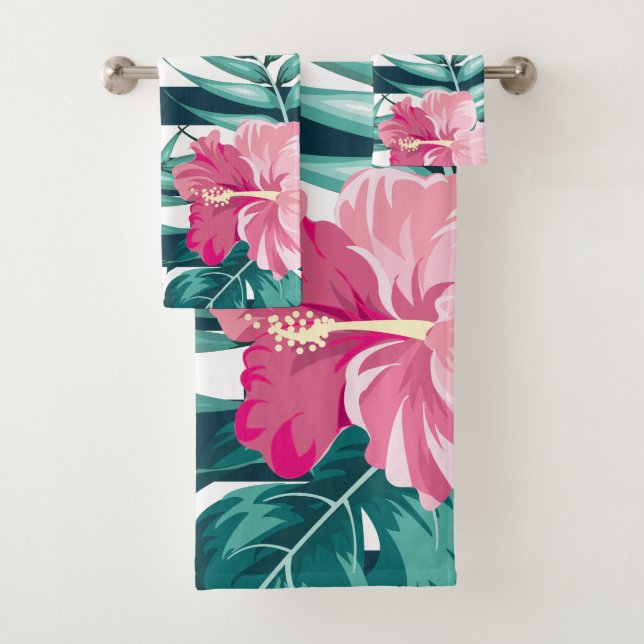 Conjunto De Toalhas Flores Exóticas Striped design de Verão (Insitu)