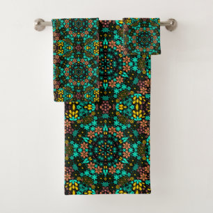 Conjunto De Toalhas Flores florais caleidoscópicas abstrato