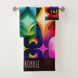 Conjunto De Toalhas Flores Fractais Coloridas Padrão Arco-Íris