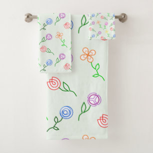 Conjunto De Toalhas Flores Geométricas