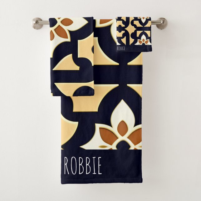 Conjunto De Toalhas Flores Isométricas em Caixa Padrão Botânico bege (Insitu)