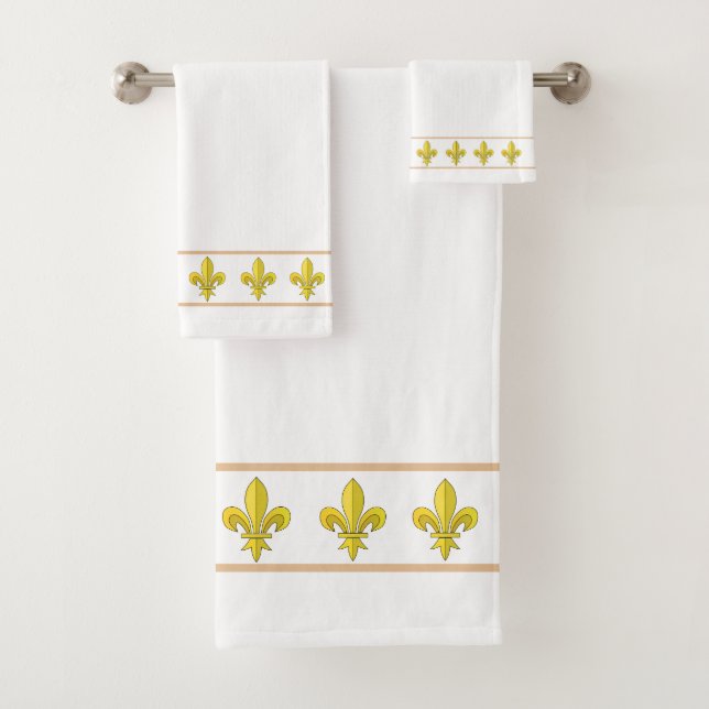 Conjunto De Toalhas Flores Lis Douradas Elegantes e Chiques em Branco (Insitu)