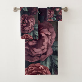 Conjunto De Toalhas Flores Mal-humoradas Padrão Aquarela Vermelho Escu