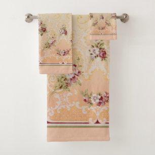Conjunto De Toalhas Flores Maroon Elegantes e Filigrana Dourada