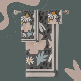 Conjunto De Toalhas Flores Modernas Perwinkle, Orange, Blush on Brown