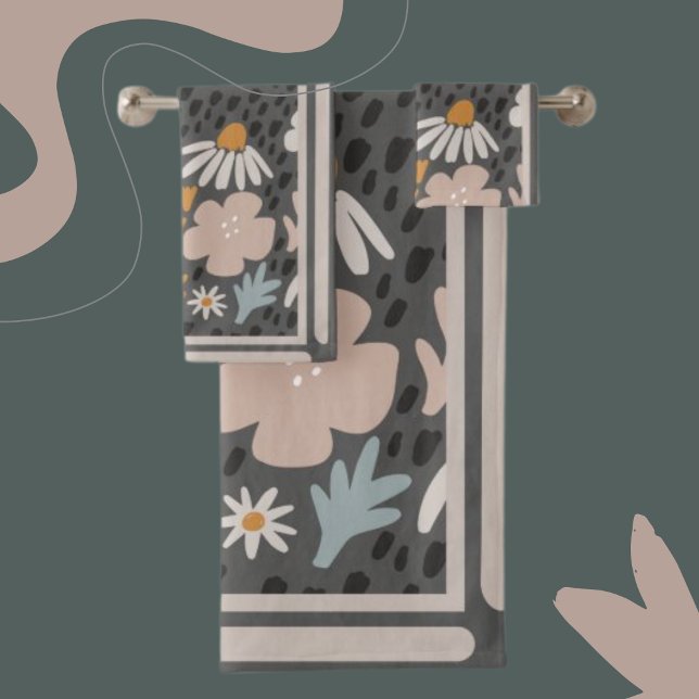 Conjunto De Toalhas Flores Modernas Perwinkle, Orange, Blush on Brown (Criador carregado)