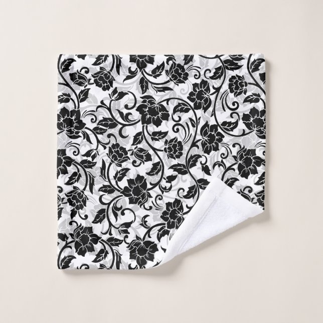 Conjunto De Toalhas Flores Negras e Cinzas (Pano de lavar)