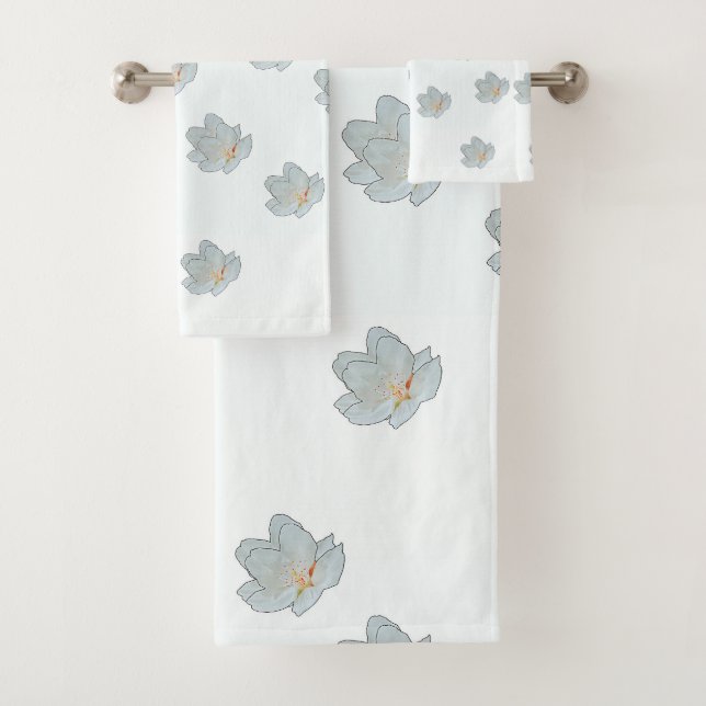 Conjunto De Toalhas Flores no Branco  (Insitu)