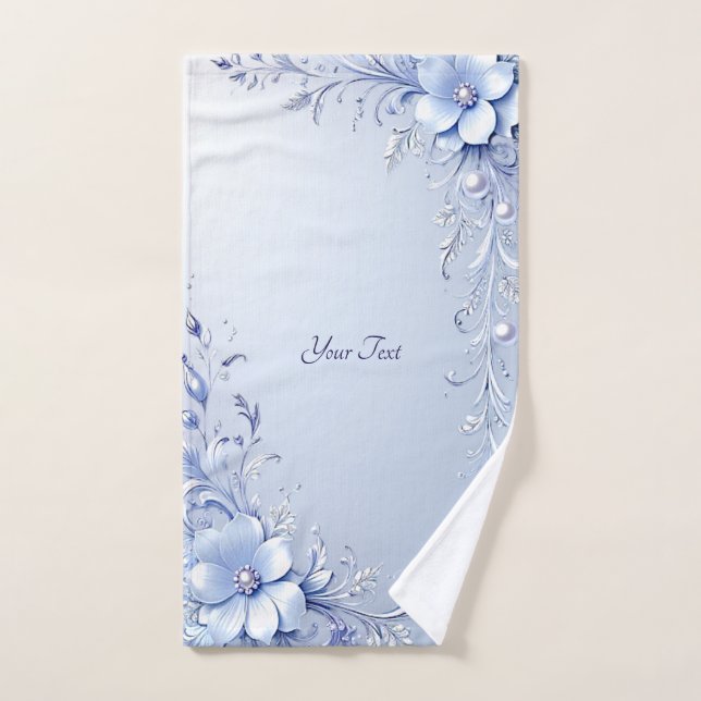 Conjunto de Toalhas Flores Ornamentadas Azuis com  (Toalha de mão)