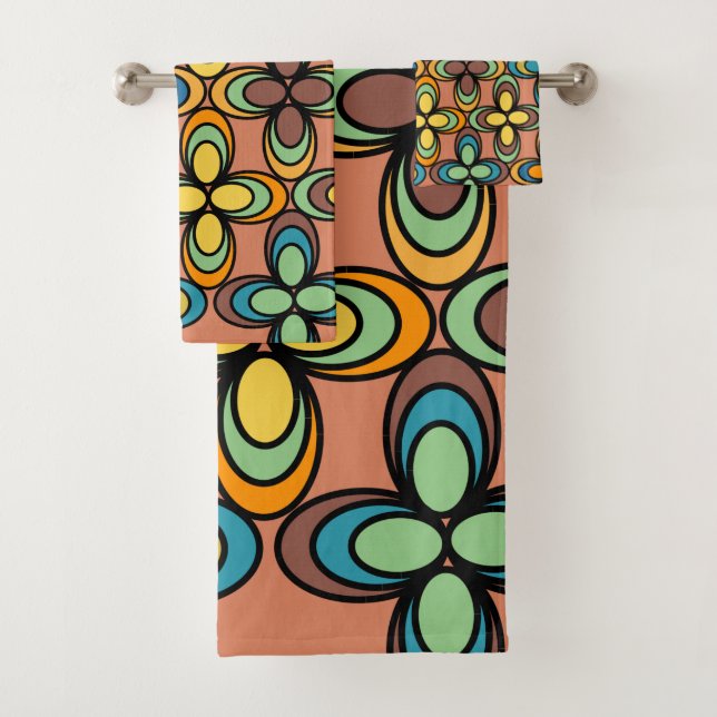 Conjunto De Toalhas Flores Oval dos anos 70 (Insitu)