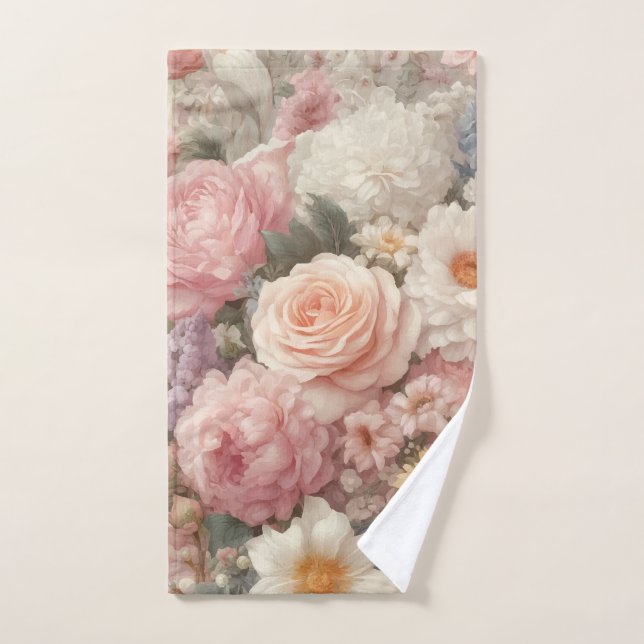 Conjunto De Toalhas Flores Pastel Shabby Chic Rosa Padrão Floral (Toalha de mão)