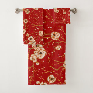 Conjunto De Toalhas Flores pequenas no teste padrão vermelho