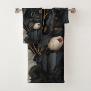 Conjunto De Toalhas Flores Pretas e Brancas