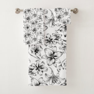 Conjunto De Toalhas Flores Pretas Lily