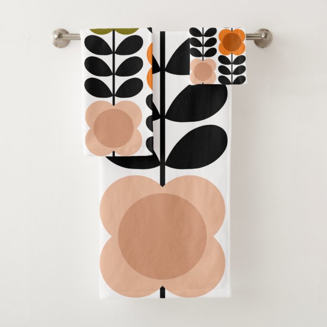 Conjunto De Toalhas Flores Retro Cheerful Stem, Tomate Pink (Insitu)