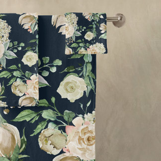 Conjunto De Toalhas Flores Românticas Brancas de Rosa e Hidrégea