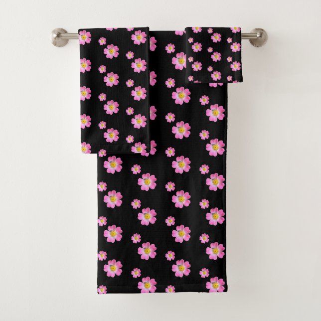 Conjunto De Toalhas Flores rosa adoráveis em preto (Insitu)