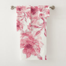 Conjunto De Toalhas Flores Rosa Bege Aquarela Pintadas Floral Arejado
