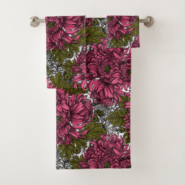 Conjunto De Toalhas Flores rosa crisântemo (Insitu)
