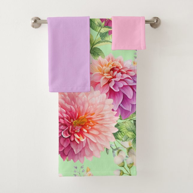 Conjunto De Toalhas Flores Rosa Dahlia (Insitu)