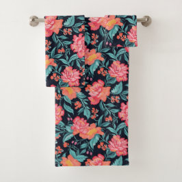 Conjunto De Toalhas Flores rosa e coral